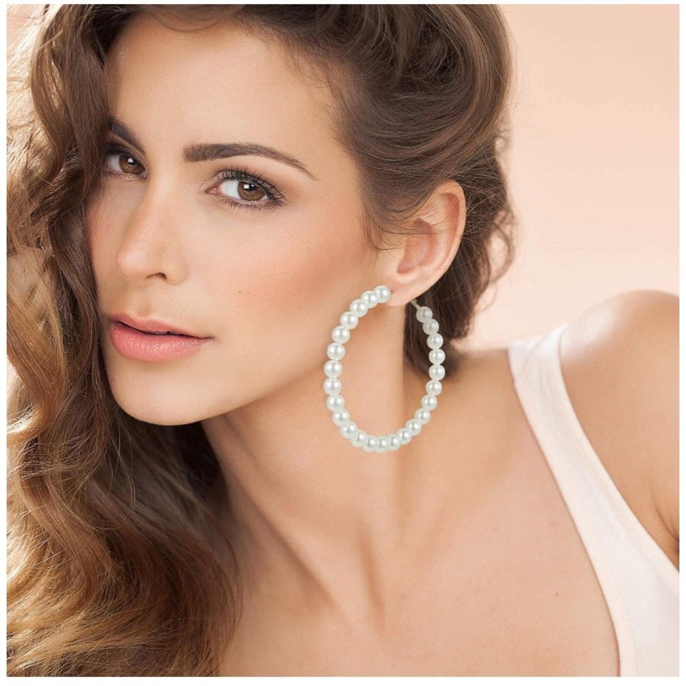 Large Pearl Hoop Earrings